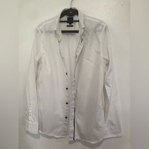 Armani Exchange AX Shirt Mens Small  White Black Button Up Long Sleeve Casual
